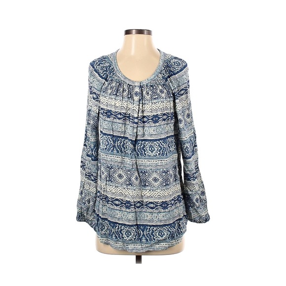 Chaps Tops - Chaps Long Sleeve Blue Boho Relaxed Blouse - Women's Size L